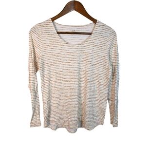 J.Jill Beige & Brown Painted Stripes Cotton Modal Long Sleeve Tee Shirt
